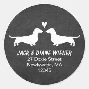 Adesivo Redondo Silhuetas do Dachshund com endereço do remetente