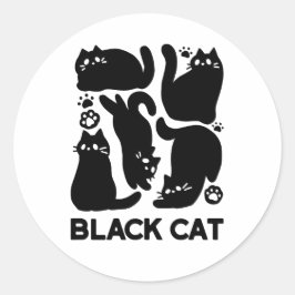 Adesivo Redondo Silhuettes de Gato Negro - Design de Felino Cinto
