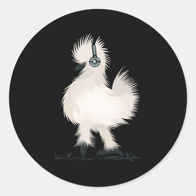 Adesivo Redondo Silkie Chicken Vestindo fone de ouvido (Frente)