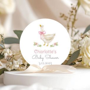 Adesivo Redondo Silly Goose à solta Festa de Bebê do Arco Rosa