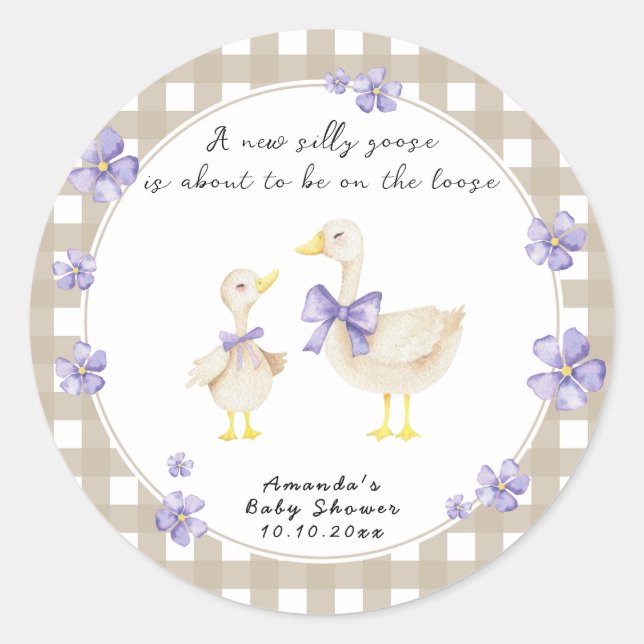 Adesivo Redondo Silly Goose Baby Shower (Frente)
