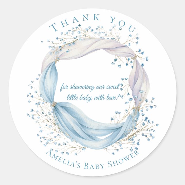 Adesivo Redondo Silly Goose Blue Floral Round Thank You Sticker (Frente)