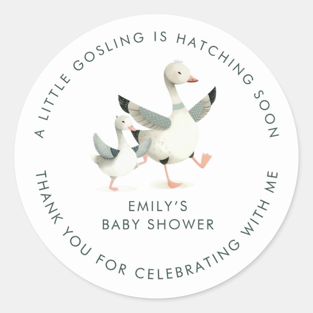 Adesivo Redondo Silly Goose Favor Thank You Baby Shower (Frente)