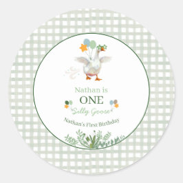 Adesivo Redondo Silly Goose First Birthday Green