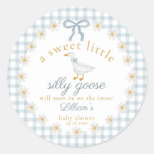 Silly Goose Flower Bow Baby Shower Blue Gingham