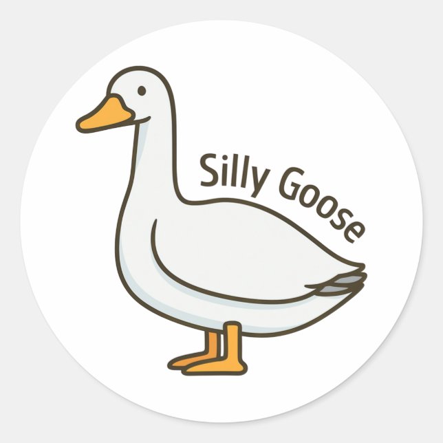 Adesivo Redondo Silly Goose Funny Cartoon Goose (Frente)