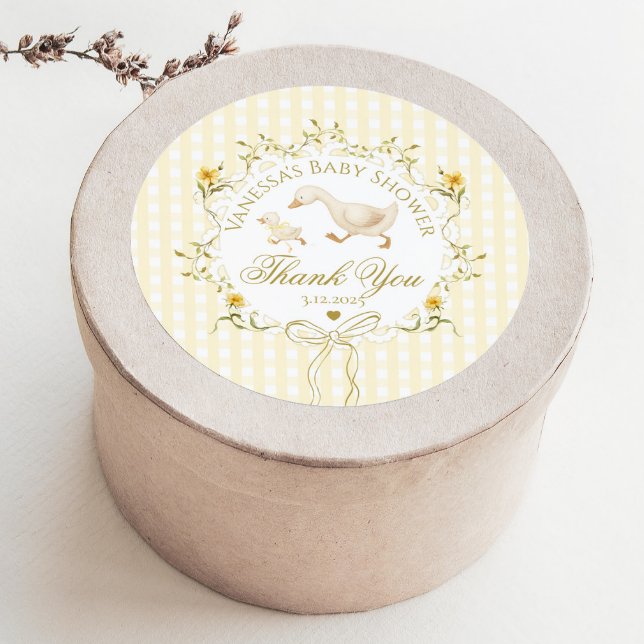 Adesivo Redondo Silly Goose Gender neutral Gingham Thank you (Criador carregado)