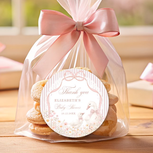 Adesivo Redondo Silly Goose Lace Wildflower Pink Baby Shower (Criador carregado)