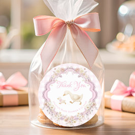 Adesivo Redondo Silly Goose Pink Gingham Baby Shower Thank You