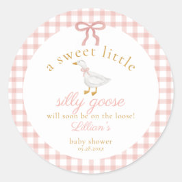 Adesivo Redondo Silly Goose Pink Gingham Cottagecore Baby Shower