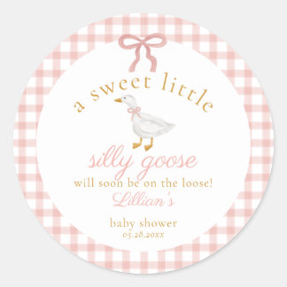 Adesivo Redondo Silly Goose Pink Gingham Cottagecore Baby Shower
