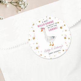 Adesivo Redondo Silly Goose Pink Watercolor Girls Baby Shower
