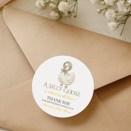 Adesivo Redondo Silly Goose Sage Green Gender Neutral Baby Shower