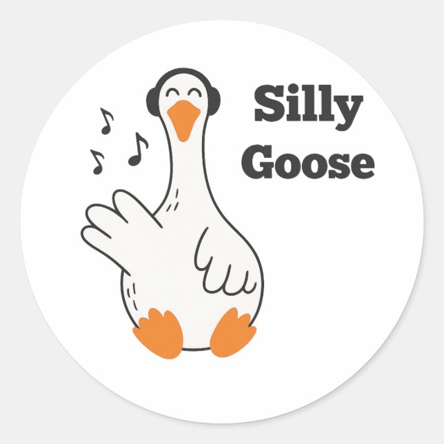 Adesivo Redondo Silly Goose Wearing Headphones – Cute Funny Goose (Frente)