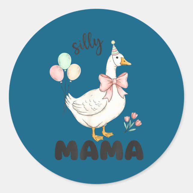 Adesivo Redondo Silly Mama Goose Mom Birthday Party Family Matchin (Frente)