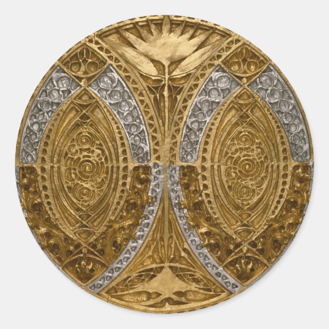 Adesivo Redondo Silver And Gold Art Deco Pattern (Frente)