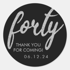 Adesivo Redondo Silver Black 40 Aniversário Obrigado Brilhante Qua