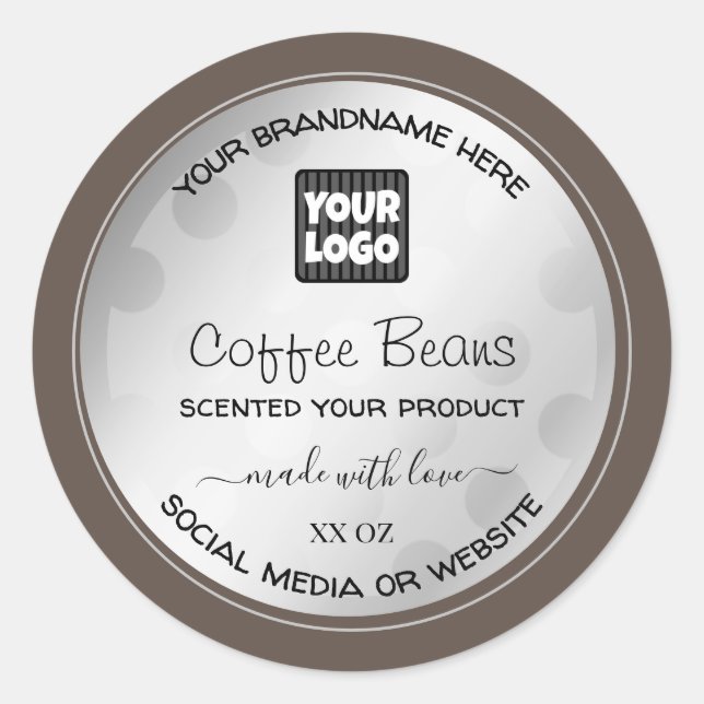 Adesivo Redondo Silver Brown Product Packaging Labels with Logo (Frente)