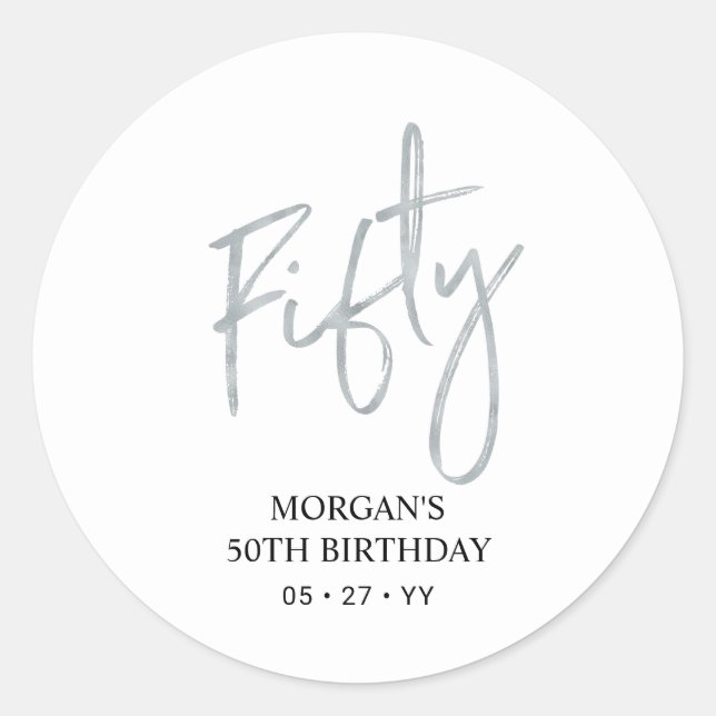 Adesivo Redondo Silver Cinquenta e cinquenta Favor de Aniversário  (Frente)