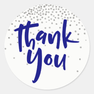 Adesivo Redondo Silver Confetti com Marinho: Moderno tipo "Obrigad