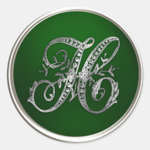 Adesivo Redondo Silver e Emerald Monograma H Envelope Seal