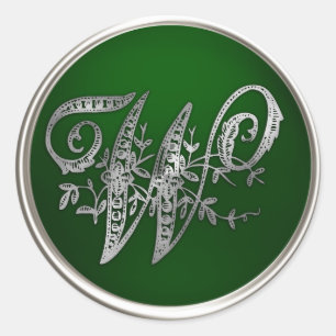 Adesivo Redondo Silver e Emerald Monograma W Envelope Seal