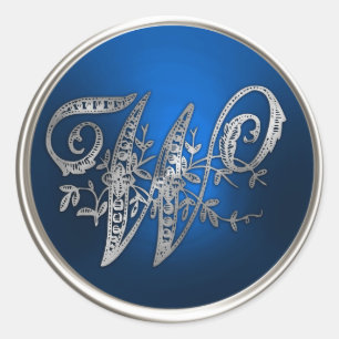Adesivo Redondo Silver e Monograma Azul W Envelope Selo
