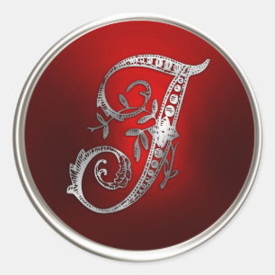 Adesivo Redondo Silver e Monograma Vermelho I Envelope Selo