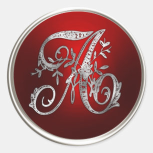 Adesivo Redondo Silver e Monograma Vermelho Um Selo de Envelope