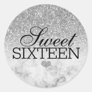 Adesivo Redondo Silver Faux Glitter/Marble Sweet 16