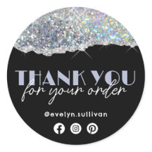 Silver Faux Iridescente Glitter Obrigado Sticker