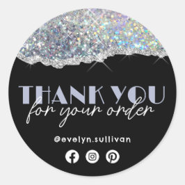 Adesivo Redondo Silver Faux Iridescente Glitter Obrigado Sticker