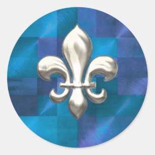 Adesivo Redondo Silver Fleur de Lis em Abstrato Blues