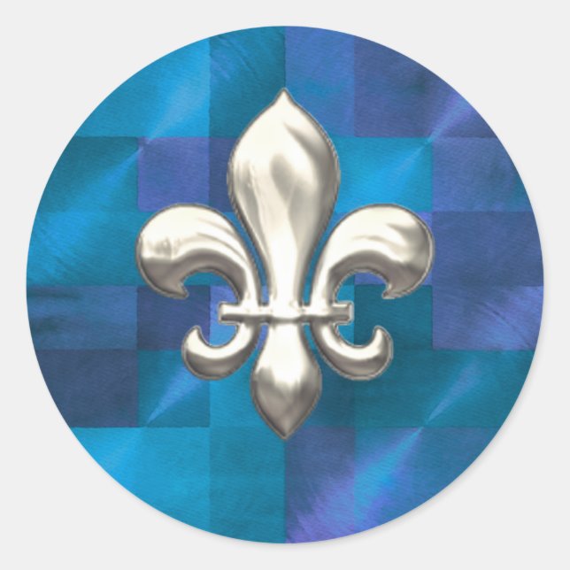 Adesivo Redondo Silver Fleur de Lis em Abstrato Blues (Frente)