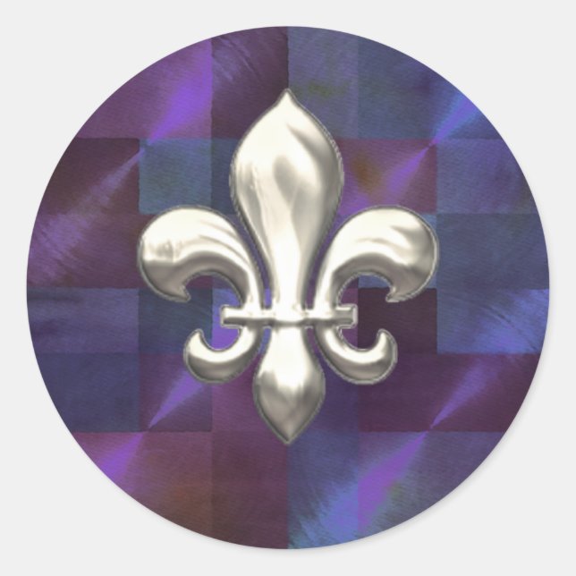 Adesivo Redondo Silver Fleur de Lis em Abstrato Purples (Frente)