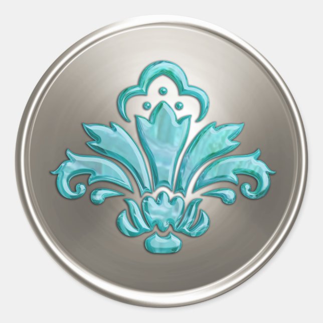 Adesivo Redondo Silver Fleur de Lis Envelope Seal Emboscada (Frente)