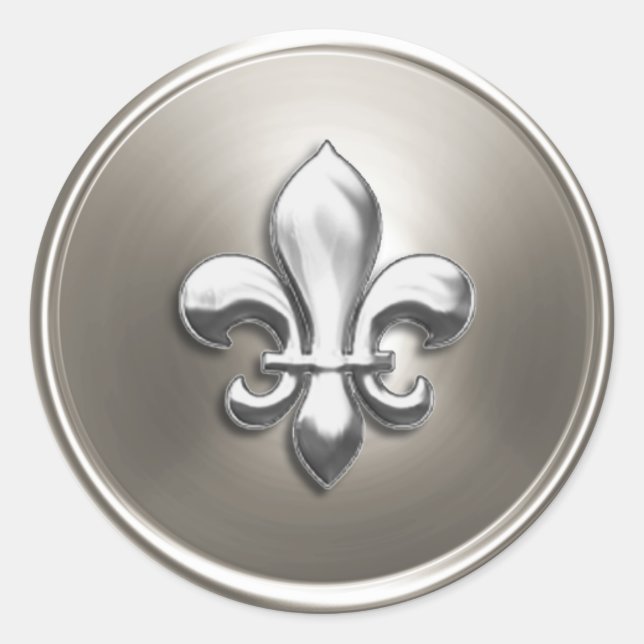 Adesivo Redondo Silver Fleur de Lis Envelope Seal Emboscada (Frente)
