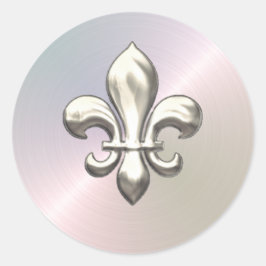 Adesivo Redondo Silver Fleur de Lis na Pérola