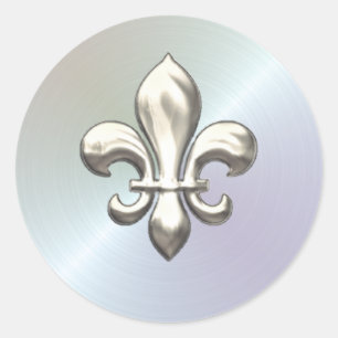 Adesivo Redondo Silver Fleur de Lis na Pérola