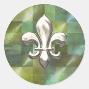 Adesivo Redondo Silver Fleur de Lis no Abstrato Greens