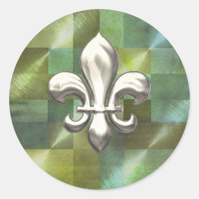 Adesivo Redondo Silver Fleur de Lis no Abstrato Greens (Frente)
