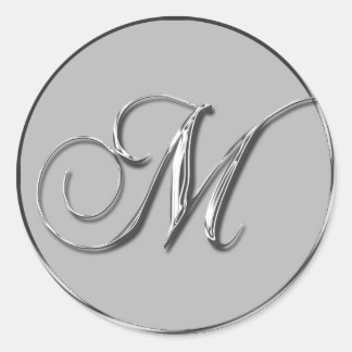Adesivo Redondo Silver Formal Casamento Monograma M Selo de Convit