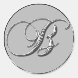 Adesivo Redondo Silver Formal Wedch Monograma B Seal Convidar RSVP