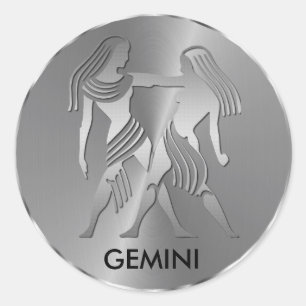 Adesivo Redondo Silver Gemini, os Gêmeos - Sinal Zodíaco