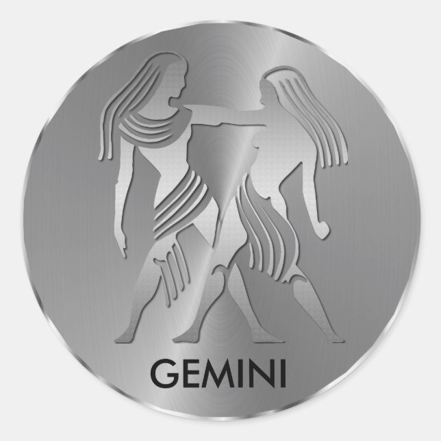 Adesivo Redondo Silver Gemini, os Gêmeos - Sinal Zodíaco (Frente)