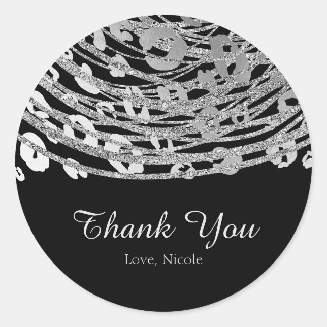 Adesivo Redondo Silver Glam Cheetah Impressão Exotic Party Favor (Frente)