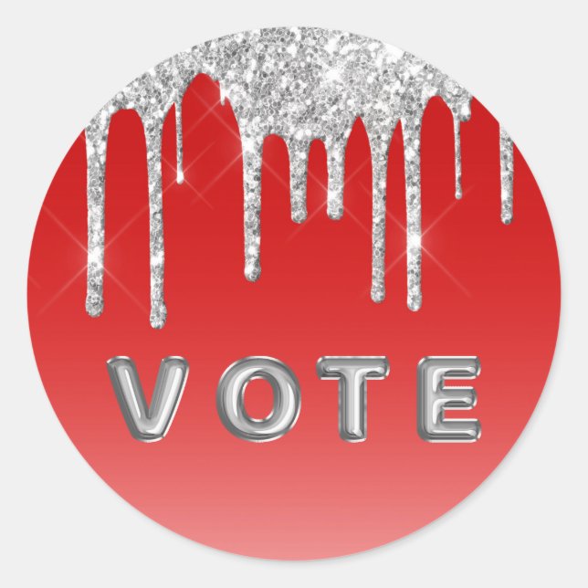 Adesivo Redondo Silver Glitter Drip Red Background Vote (Frente)