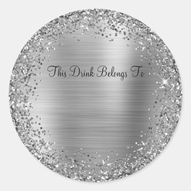 Adesivo Redondo Silver Glitter e Foil Esta Bebida Pertence (Frente)