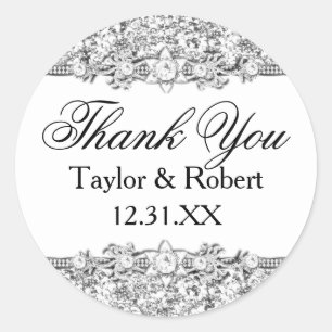 Adesivo Redondo Silver Glitter e Jewel Obrigado Sticker
