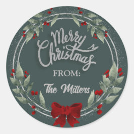 Adesivo Redondo Silver Glitter Merry Christmas Wreath Sticker